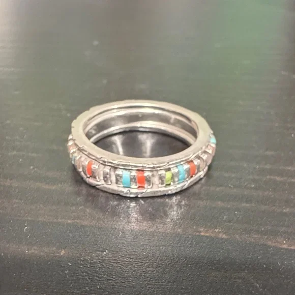Silver Multicolor Inlay Ring - Picture 4 of 10